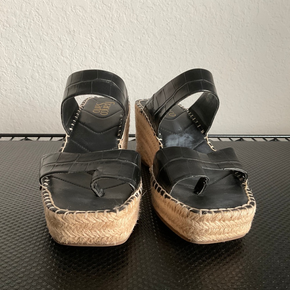 Franco Sarto Clave Black Croc Leather Espadrille Wedge Sandals Womens 7M - Picture 13 of 13